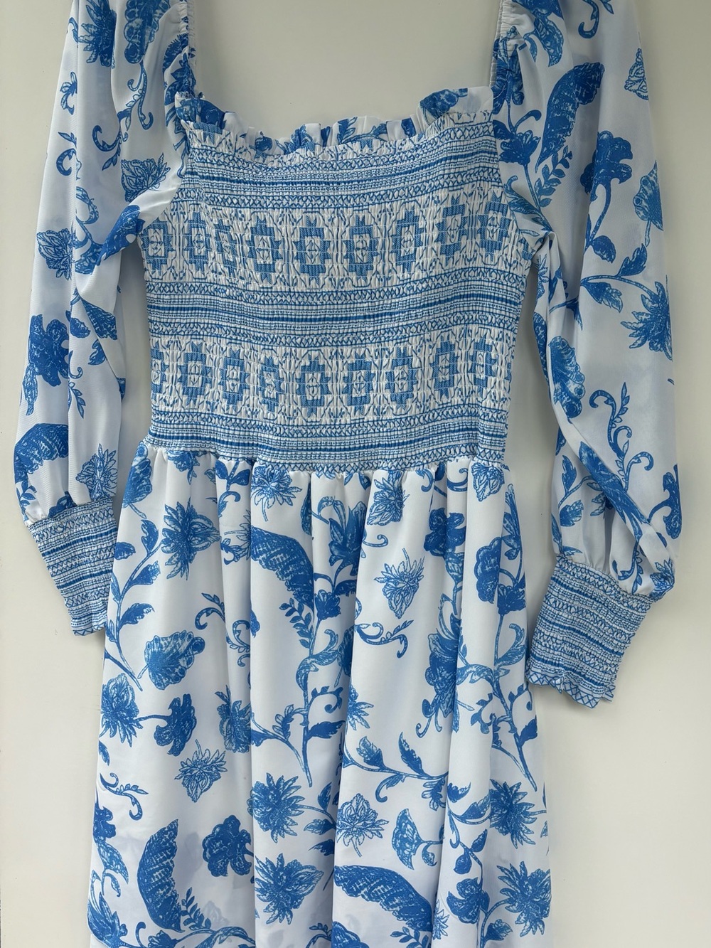 Sunday up Smocked Blue Floral Casual Dress for young lady